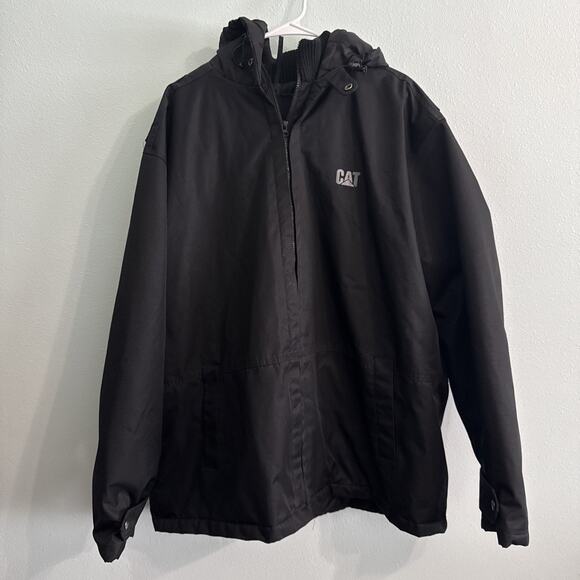 CAT Caterpillar Workwear Men’s Jacket Black Hooded Quilted Lined Insulated 2XL - Picture 1 of 6